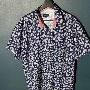 Men's Navy Leaf Print Casual Shirt